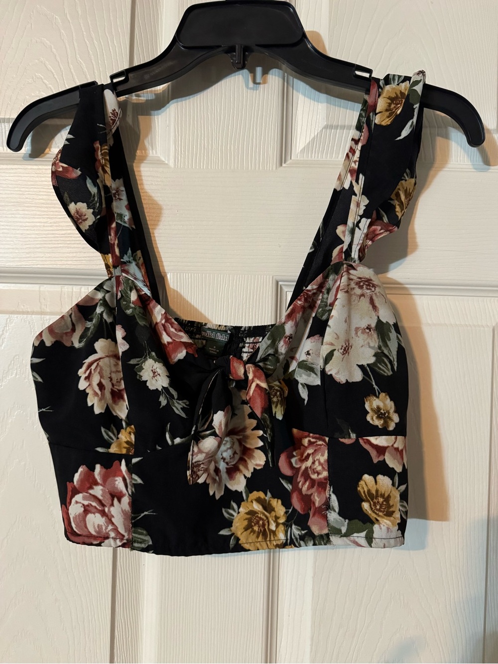 Floral Tie-Front Crop Top - Black Floral